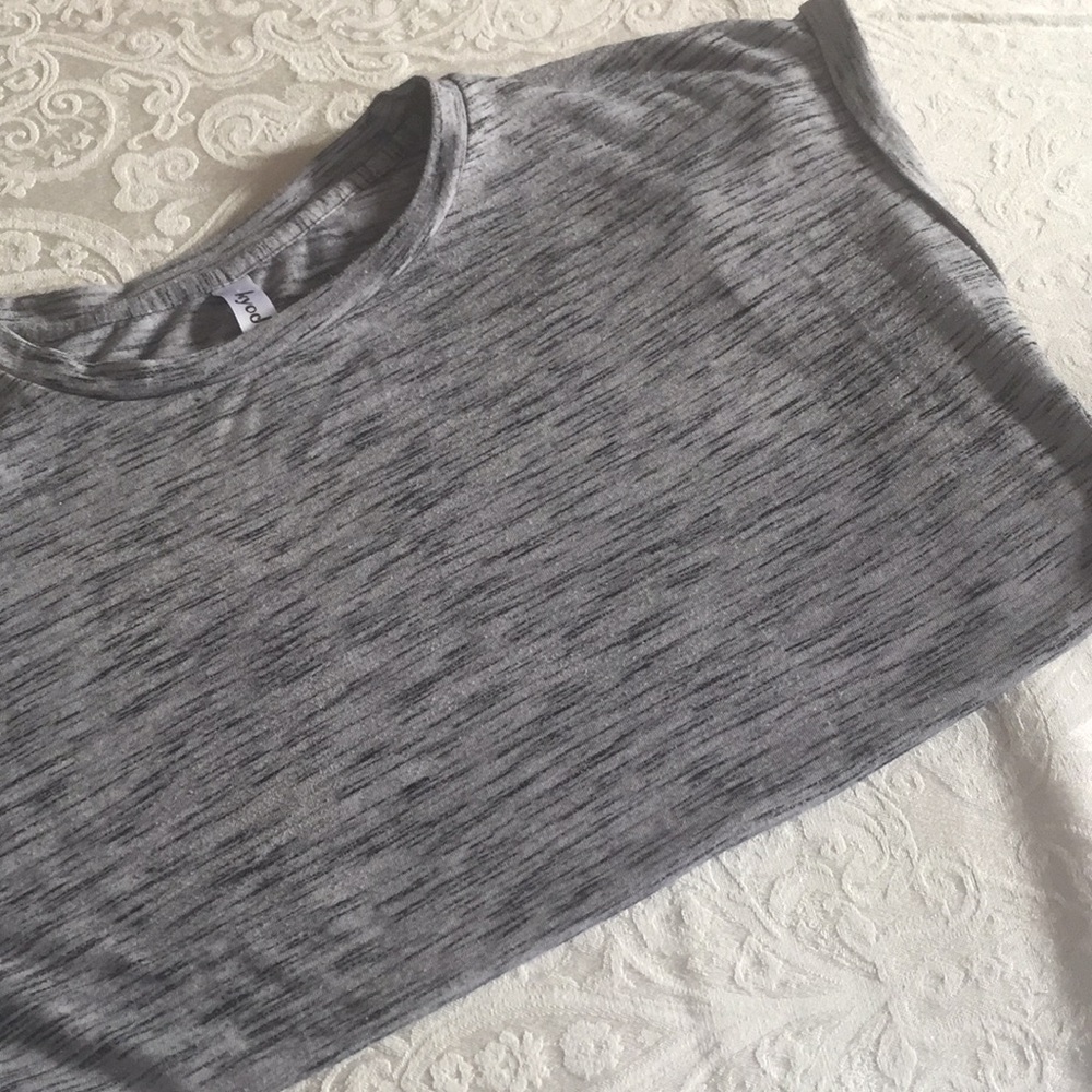 Sleeveless gray and black top. Size large